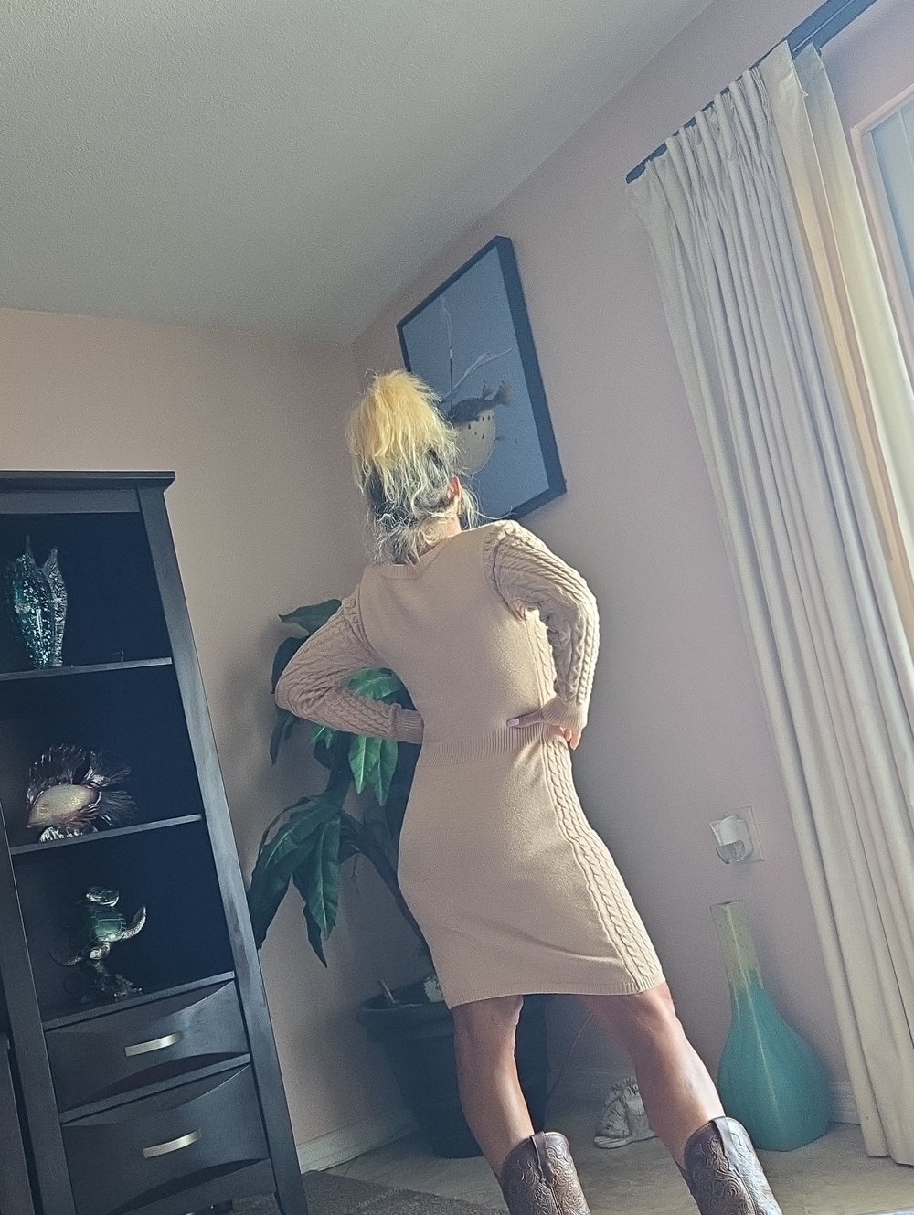 Sweater Dress Tan Ribbed - Picture 3 of 4